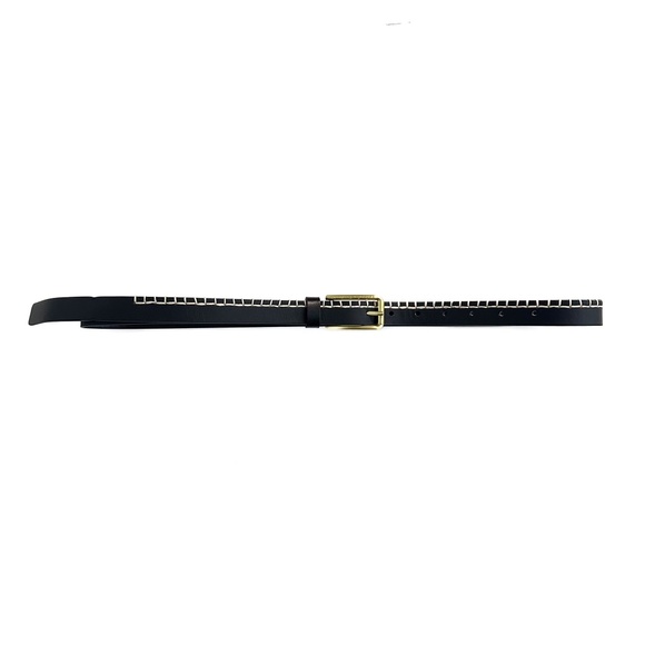 Adolfo Dominguez Black Leather Belt with Gold Buckles - length 50.5" - Picture 1 of 6